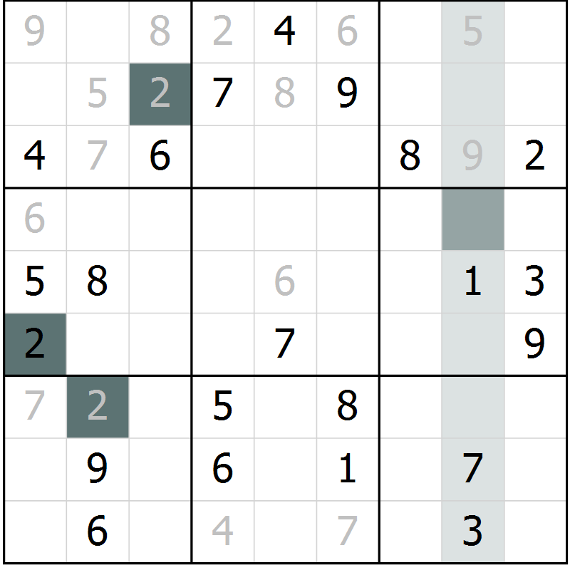 Position des candidats pour la solution de la Gr 7 page 10 du magazine de sudoku Platina n° 038