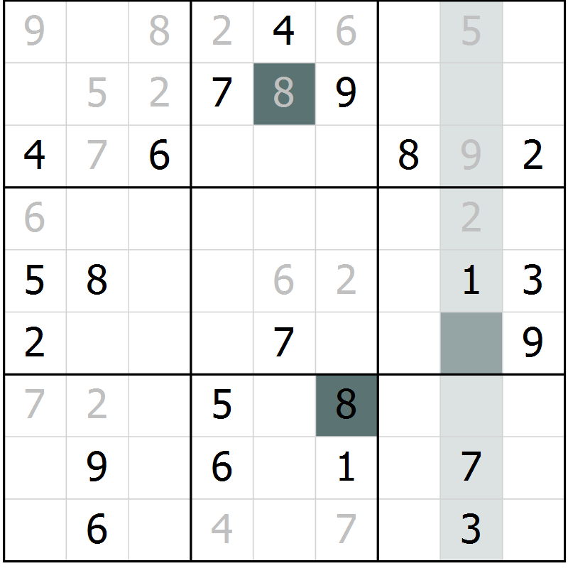 Position des candidats pour la solution de la Gr 7 page 10 du magazine de sudoku Platina n° 038