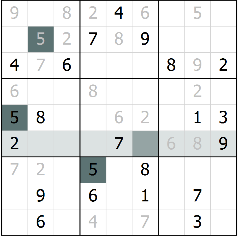 Position des candidats pour la solution de la Gr 7 page 10 du magazine de sudoku Platina n° 038