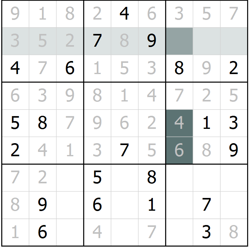 Position des candidats pour la solution de la Gr 7 page 10 du magazine de sudoku Platina n° 038