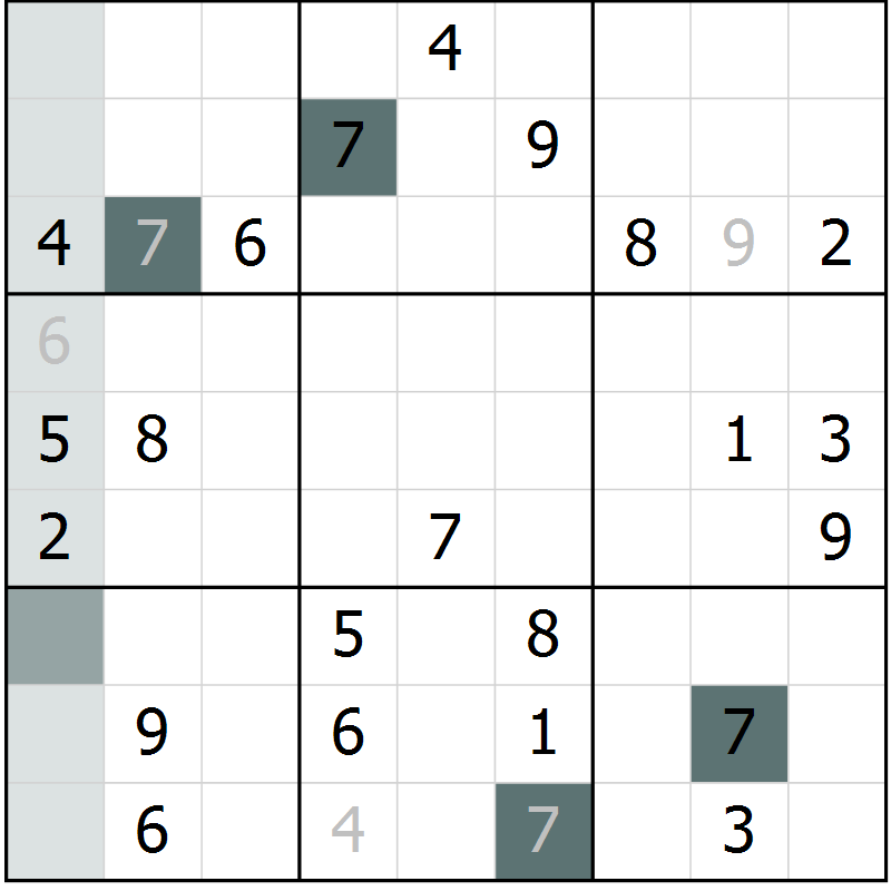 Position des candidats pour la solution de la Gr 7 page 10 du magazine de sudoku Platina n° 038