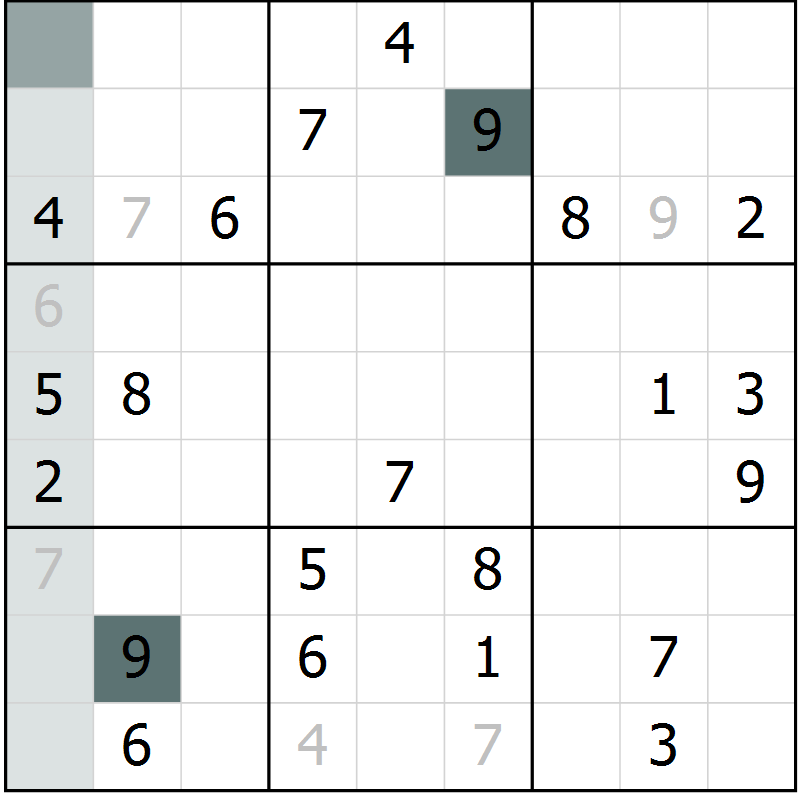 Position des candidats pour la solution de la Gr 7 page 10 du magazine de sudoku Platina n° 038
