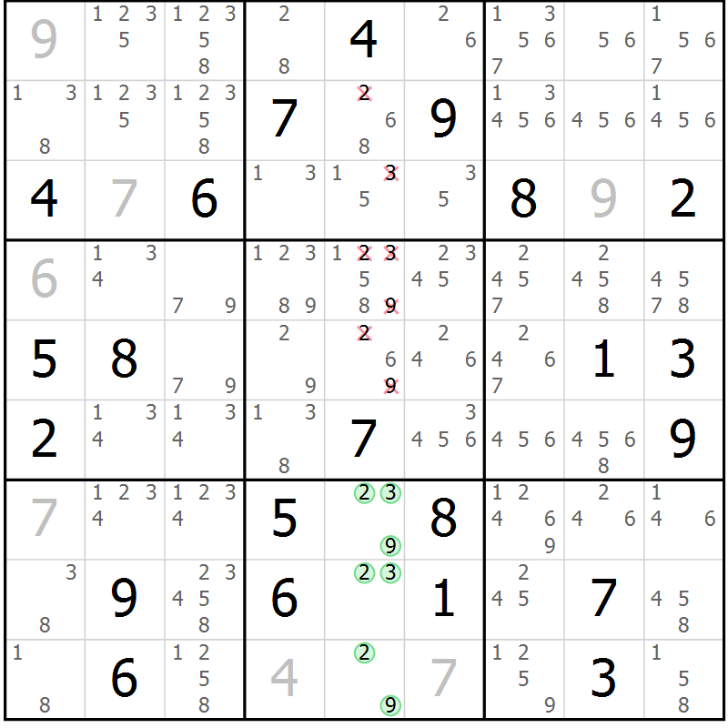 Position des candidats pour la solution de la Gr 7 page 10 du magazine de sudoku Platina n° 038