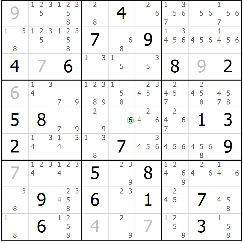 Position des candidats pour la solution de la Gr 7 page 10 du magazine de sudoku Platina n° 038