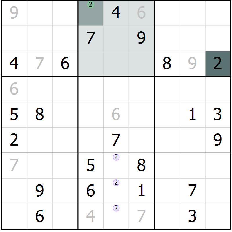 Position des candidats pour la solution de la Gr 7 page 10 du magazine de sudoku Platina n° 038