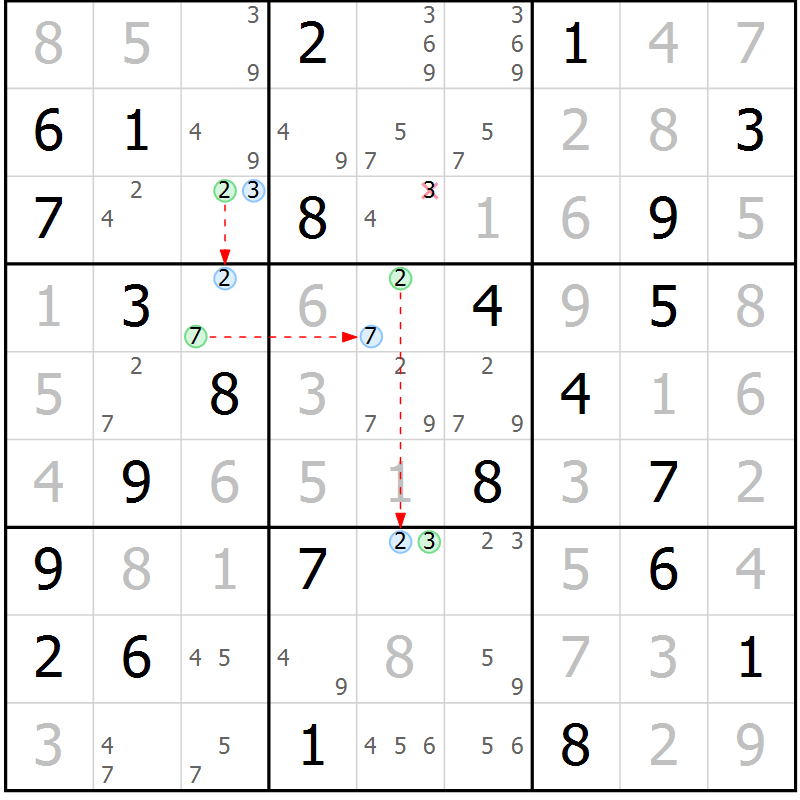 Position des candidats pour la solution de la Gr 70 page 73 du magazine de sudoku Platina n° 038