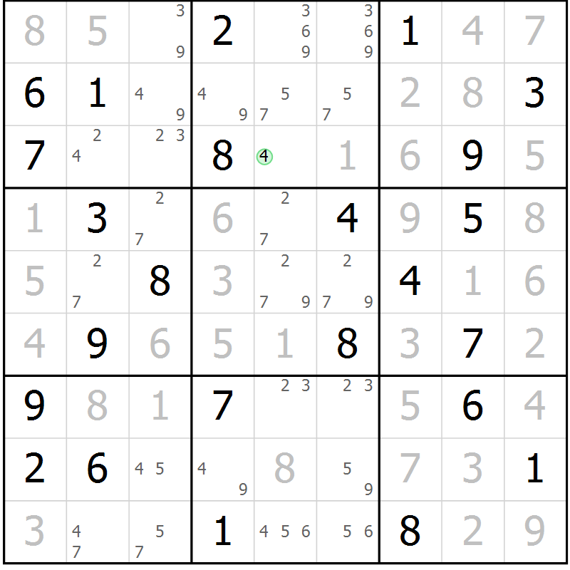 Position des candidats pour la solution de la Gr 70 page 73 du magazine de sudoku Platina n° 038