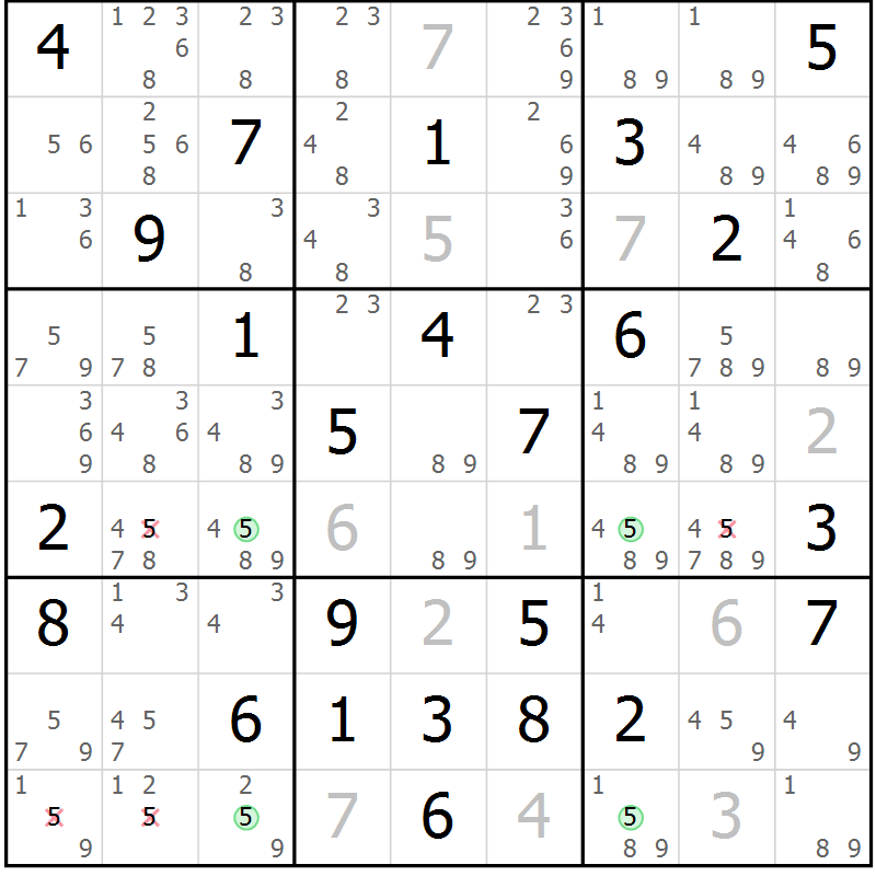 Position des candidats pour la solution de la Gr 71 page 74 du magazine de sudoku Platina n° 038