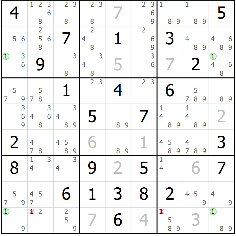Position des candidats pour la solution de la Gr 71 page 74 du magazine de sudoku Platina n° 038