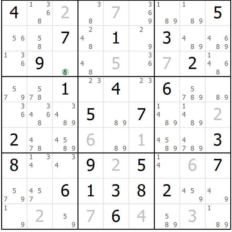 Position des candidats pour la solution de la Gr 71 page 74 du magazine de sudoku Platina n° 038