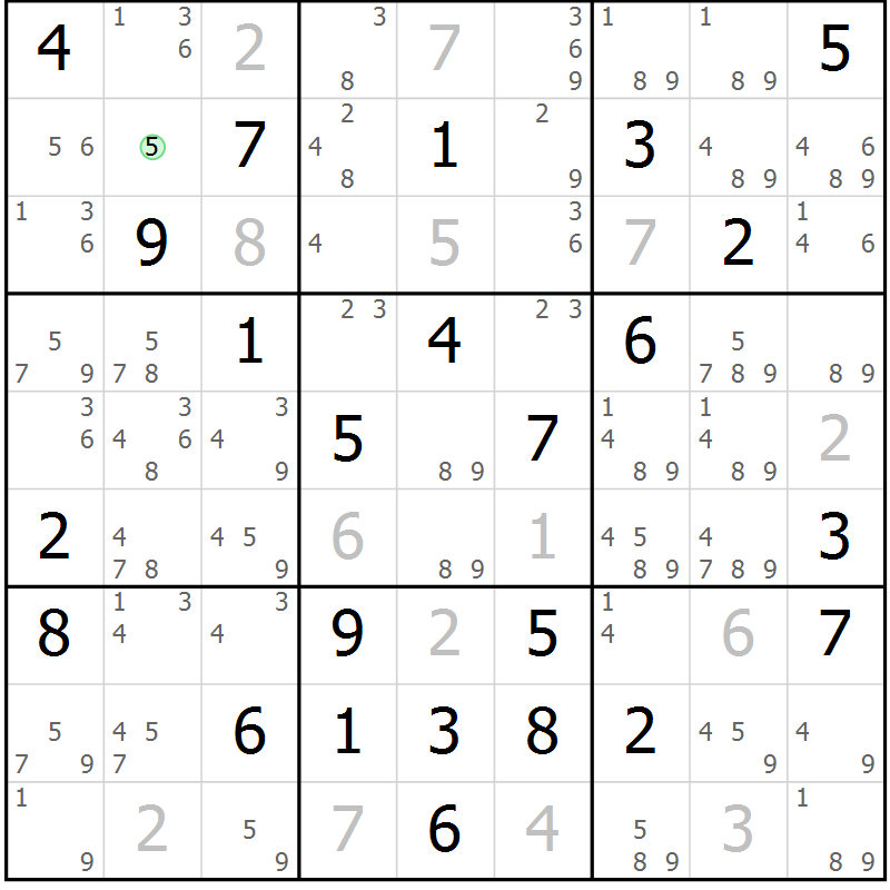 Position des candidats pour la solution de la Gr 71 page 74 du magazine de sudoku Platina n° 038