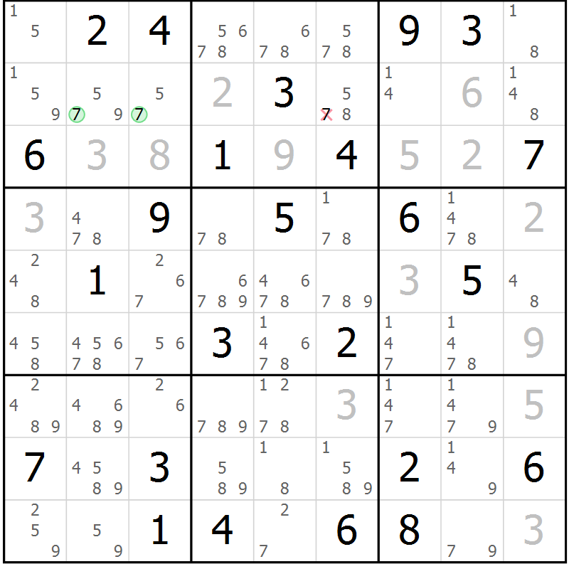 Position des candidats pour la solution de la Gr 72 page 75 du magazine de sudoku Platina n° 038
