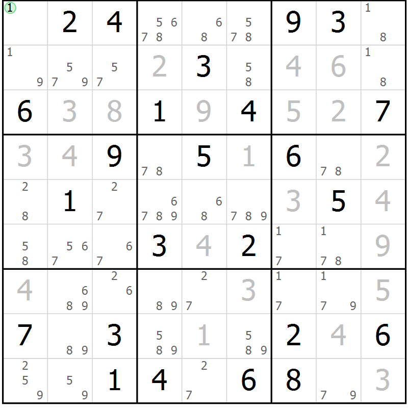 Position des candidats pour la solution de la Gr 72 page 75 du magazine de sudoku Platina n° 038