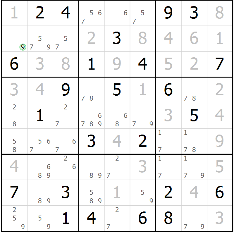 Position des candidats pour la solution de la Gr 72 page 75 du magazine de sudoku Platina n° 038