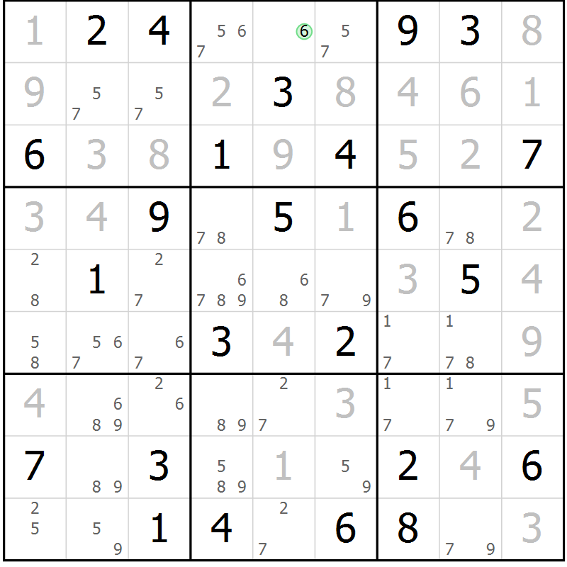 Position des candidats pour la solution de la Gr 72 page 75 du magazine de sudoku Platina n° 038