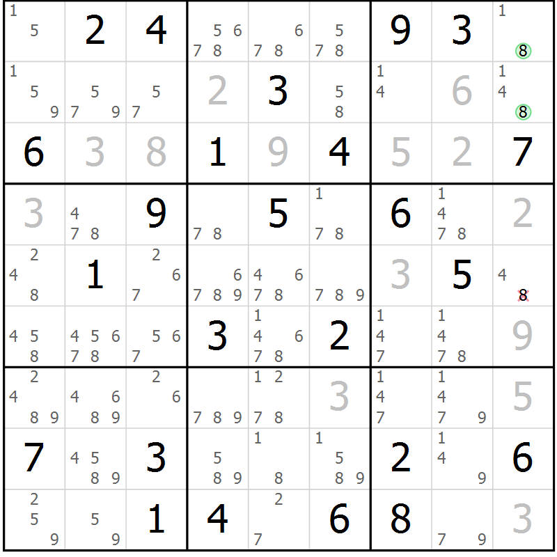 Position des candidats pour la solution de la Gr 72 page 75 du magazine de sudoku Platina n° 038