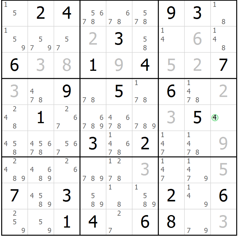 Position des candidats pour la solution de la Gr 72 page 75 du magazine de sudoku Platina n° 038