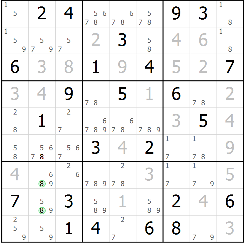 Position des candidats pour la solution de la Gr 72 page 75 du magazine de sudoku Platina n° 038