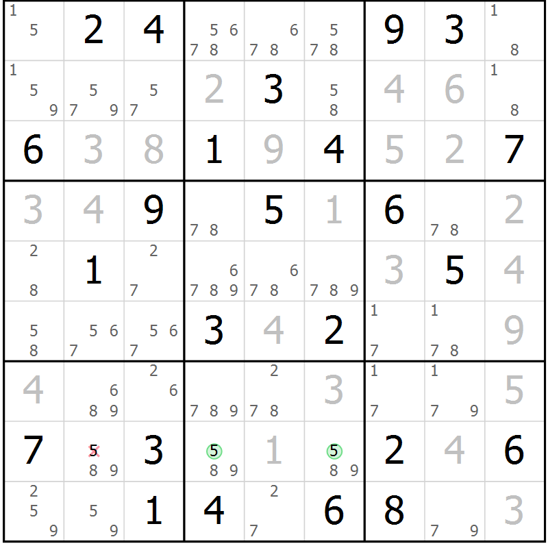 Position des candidats pour la solution de la Gr 72 page 75 du magazine de sudoku Platina n° 038