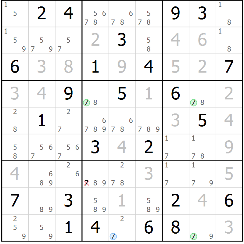 Position des candidats pour la solution de la Gr 72 page 75 du magazine de sudoku Platina n° 038