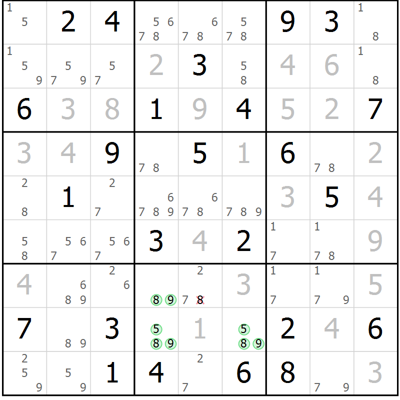 Position des candidats pour la solution de la Gr 72 page 75 du magazine de sudoku Platina n° 038