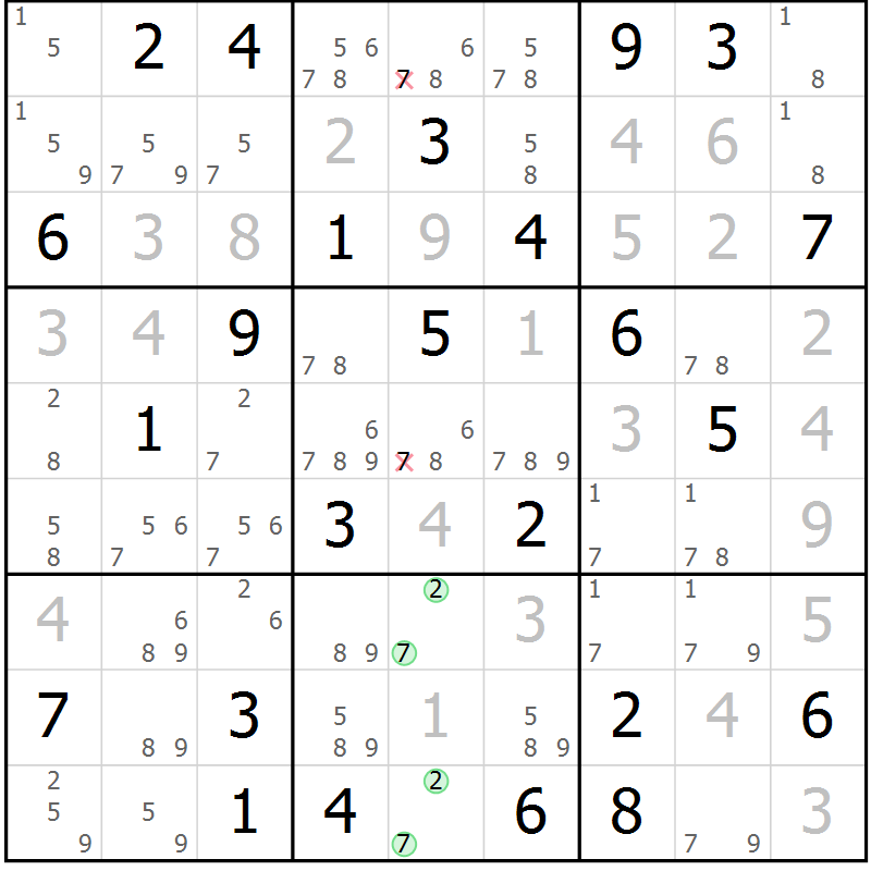 Position des candidats pour la solution de la Gr 72 page 75 du magazine de sudoku Platina n° 038
