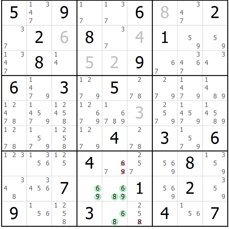 Position des candidats pour la solution de la Gr 73 page 76 du magazine de sudoku Platina n° 038