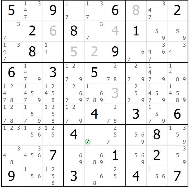 Position des candidats pour la solution de la Gr 73 page 76 du magazine de sudoku Platina n° 038