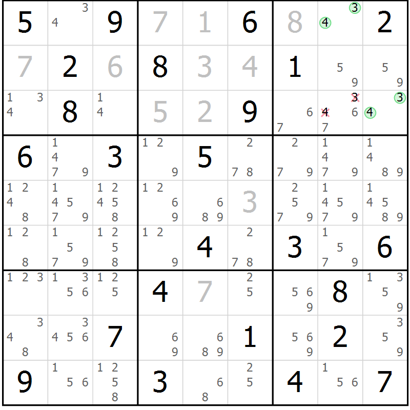 Position des candidats pour la solution de la Gr 73 page 76 du magazine de sudoku Platina n° 038