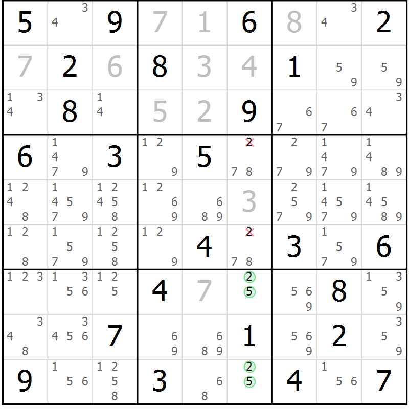 Position des candidats pour la solution de la Gr 73 page 76 du magazine de sudoku Platina n° 038