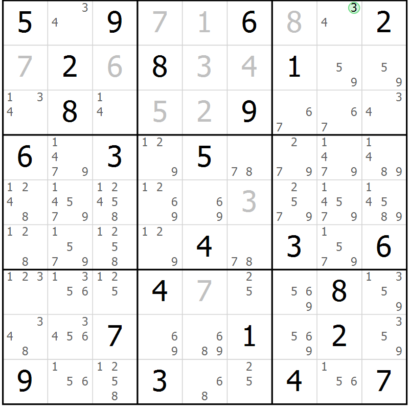Position des candidats pour la solution de la Gr 73 page 76 du magazine de sudoku Platina n° 038
