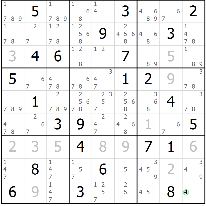 Position des candidats pour la solution de la Gr 74 page 77 du magazine de sudoku Platina n° 038