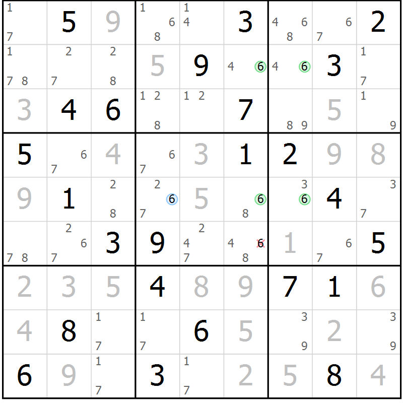 Position des candidats pour la solution de la Gr 74 page 77 du magazine de sudoku Platina n° 038