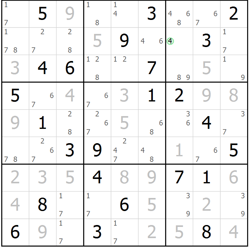 Position des candidats pour la solution de la Gr 74 page 77 du magazine de sudoku Platina n° 038
