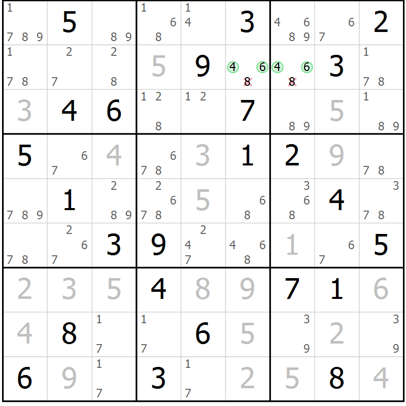 Position des candidats pour la solution de la Gr 74 page 77 du magazine de sudoku Platina n° 038
