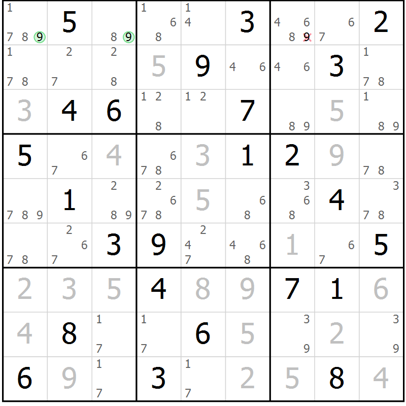 Position des candidats pour la solution de la Gr 74 page 77 du magazine de sudoku Platina n° 038