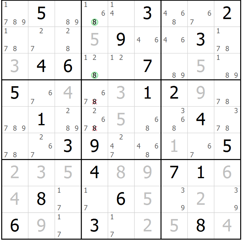 Position des candidats pour la solution de la Gr 74 page 77 du magazine de sudoku Platina n° 038