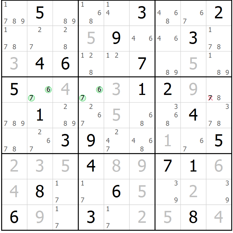 Position des candidats pour la solution de la Gr 74 page 77 du magazine de sudoku Platina n° 038