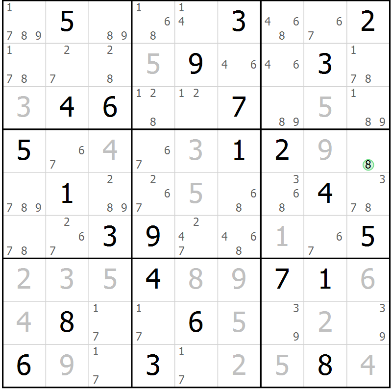 Position des candidats pour la solution de la Gr 74 page 77 du magazine de sudoku Platina n° 038