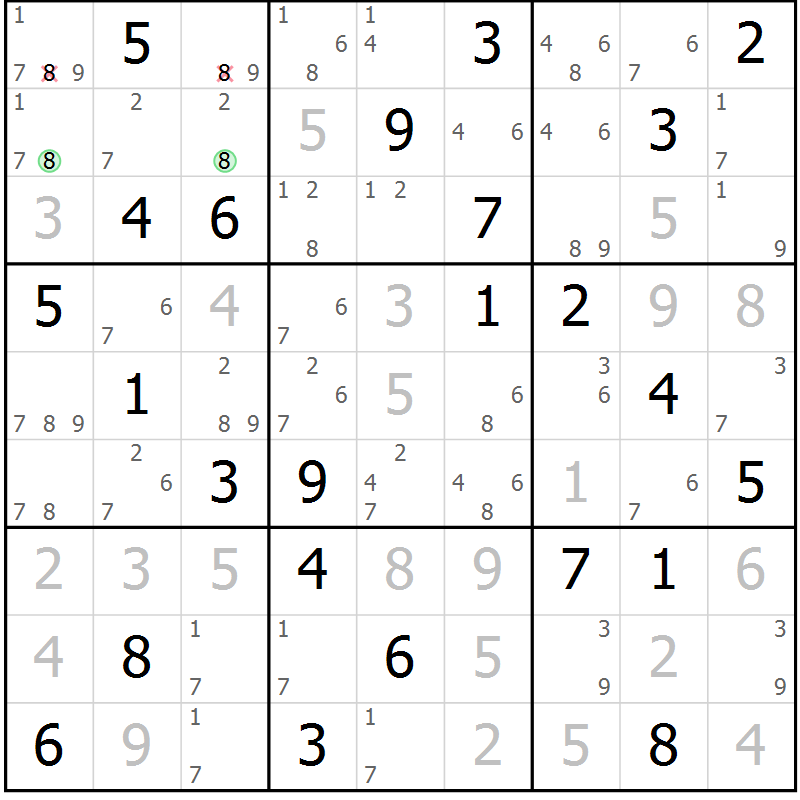 Position des candidats pour la solution de la Gr 74 page 77 du magazine de sudoku Platina n° 038