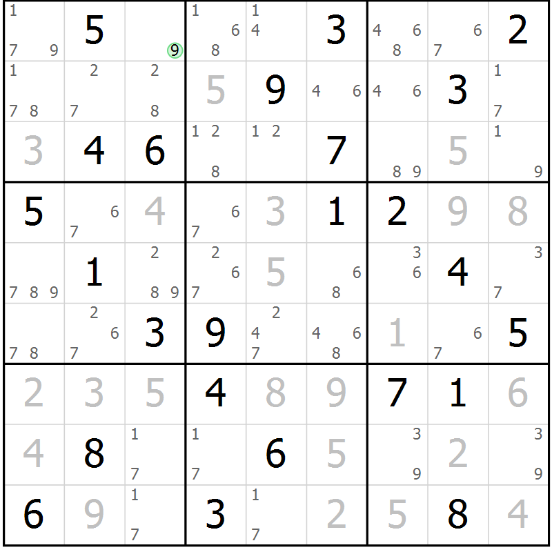 Position des candidats pour la solution de la Gr 74 page 77 du magazine de sudoku Platina n° 038