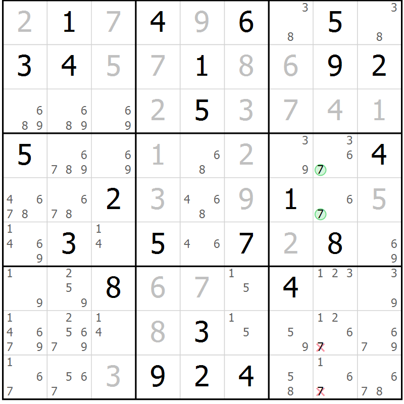 Position des candidats pour la solution de la Gr 75 page 78 du magazine de sudoku Platina n° 038