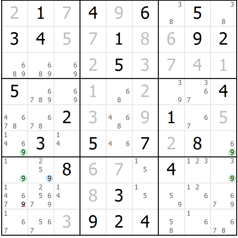 Position des candidats pour la solution de la Gr 75 page 78 du magazine de sudoku Platina n° 038