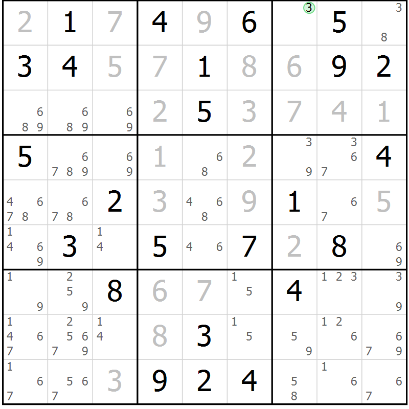 Position des candidats pour la solution de la Gr 75 page 78 du magazine de sudoku Platina n° 038