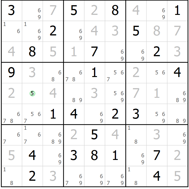 Position des candidats pour la solution de la Gr 76 page 79 du magazine de sudoku Platina n° 038