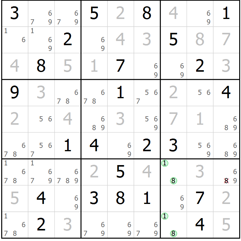Position des candidats pour la solution de la Gr 76 page 79 du magazine de sudoku Platina n° 038
