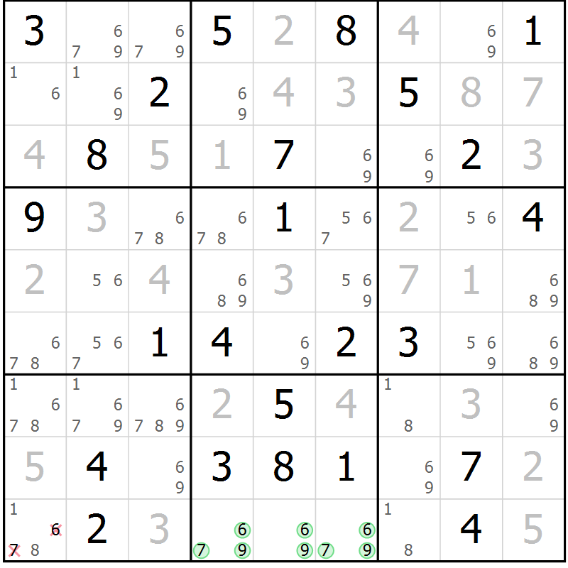Position des candidats pour la solution de la Gr 76 page 79 du magazine de sudoku Platina n° 038