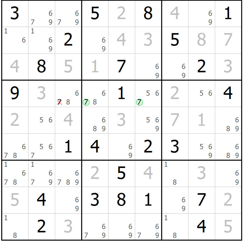 Position des candidats pour la solution de la Gr 76 page 79 du magazine de sudoku Platina n° 038