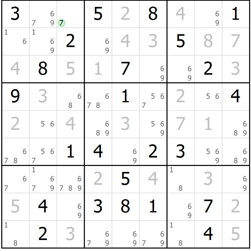 Position des candidats pour la solution de la Gr 76 page 79 du magazine de sudoku Platina n° 038