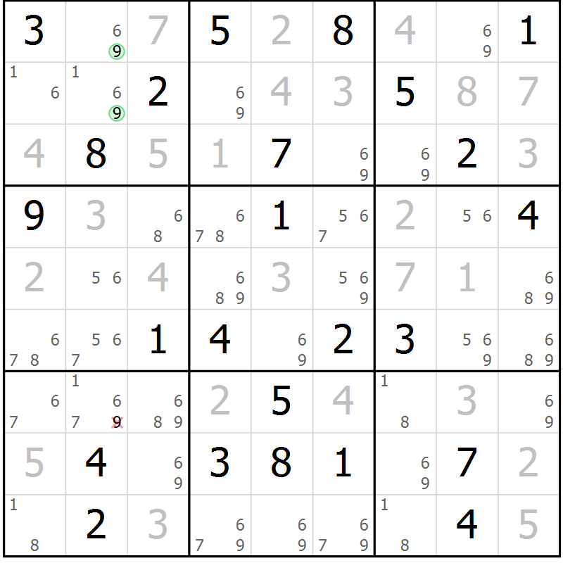 Position des candidats pour la solution de la Gr 76 page 79 du magazine de sudoku Platina n° 038